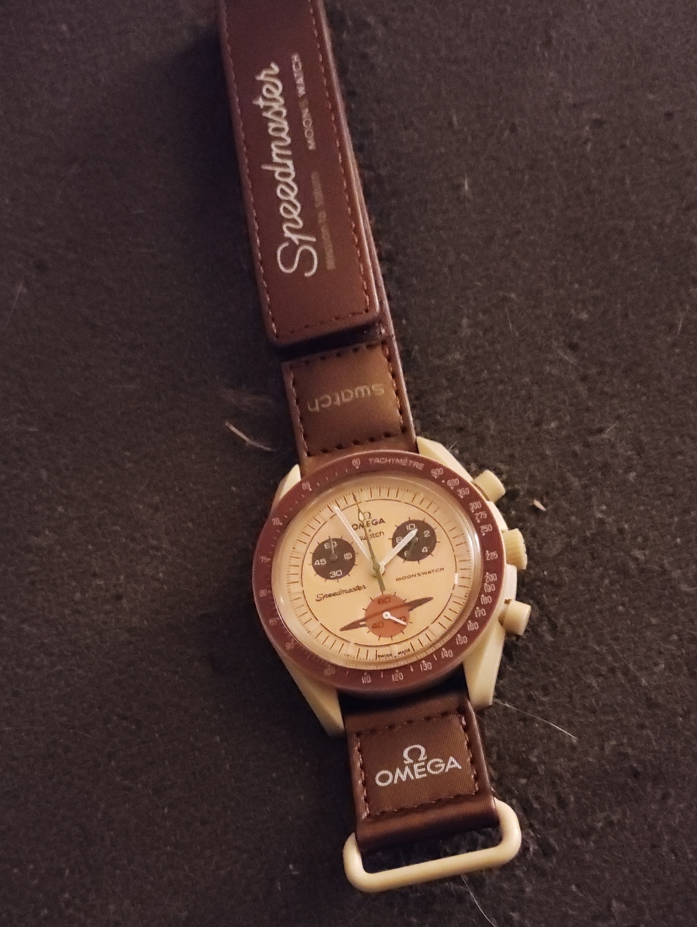 Omega Speedmaster Beige Dial Brown Strap Chronograph